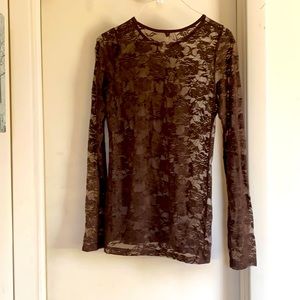Floral print brown see through shirt